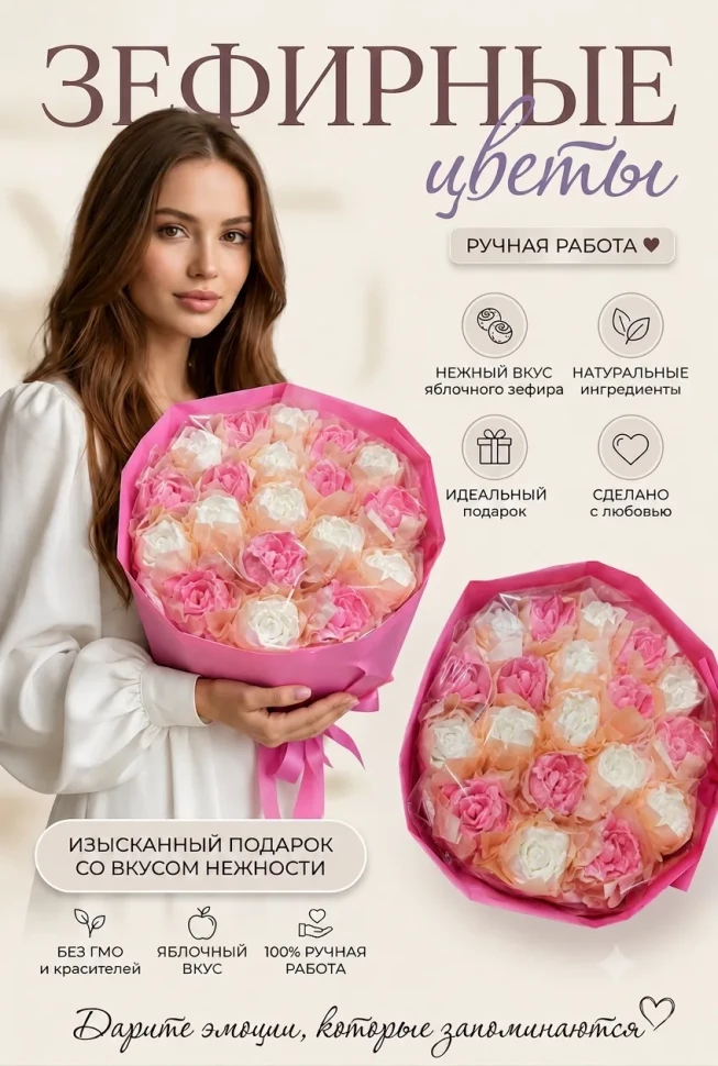  Букет Зефирный Размер XL бело-розовый,350г в Ирбите