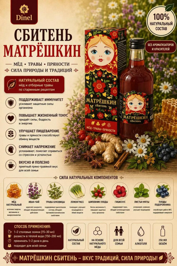 №3 Сбитень Матрёшкин, 250мл  в Ирбите