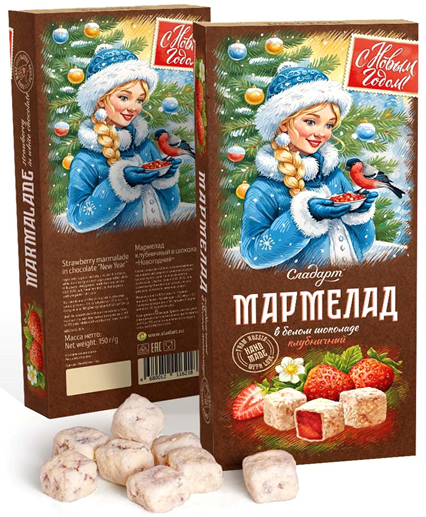 №1 Сладарт(11621) Мармелад Новогодний "Снегурочка" Клубничный в белом шоколаде, 150г   в Ирбите
